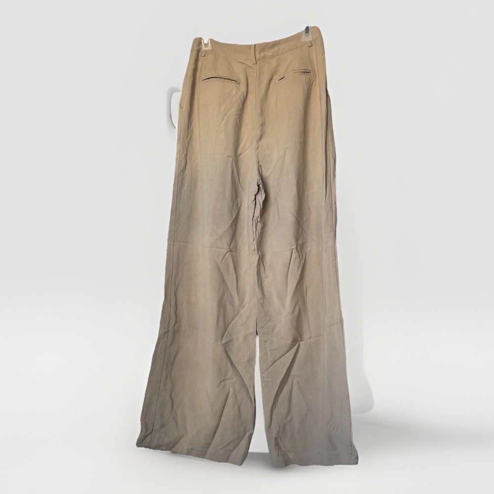 Lulus Tan Linen Blend Wide Leg Pleated Trousers High Waisted Pants Small NWT - Picture 2 of 11